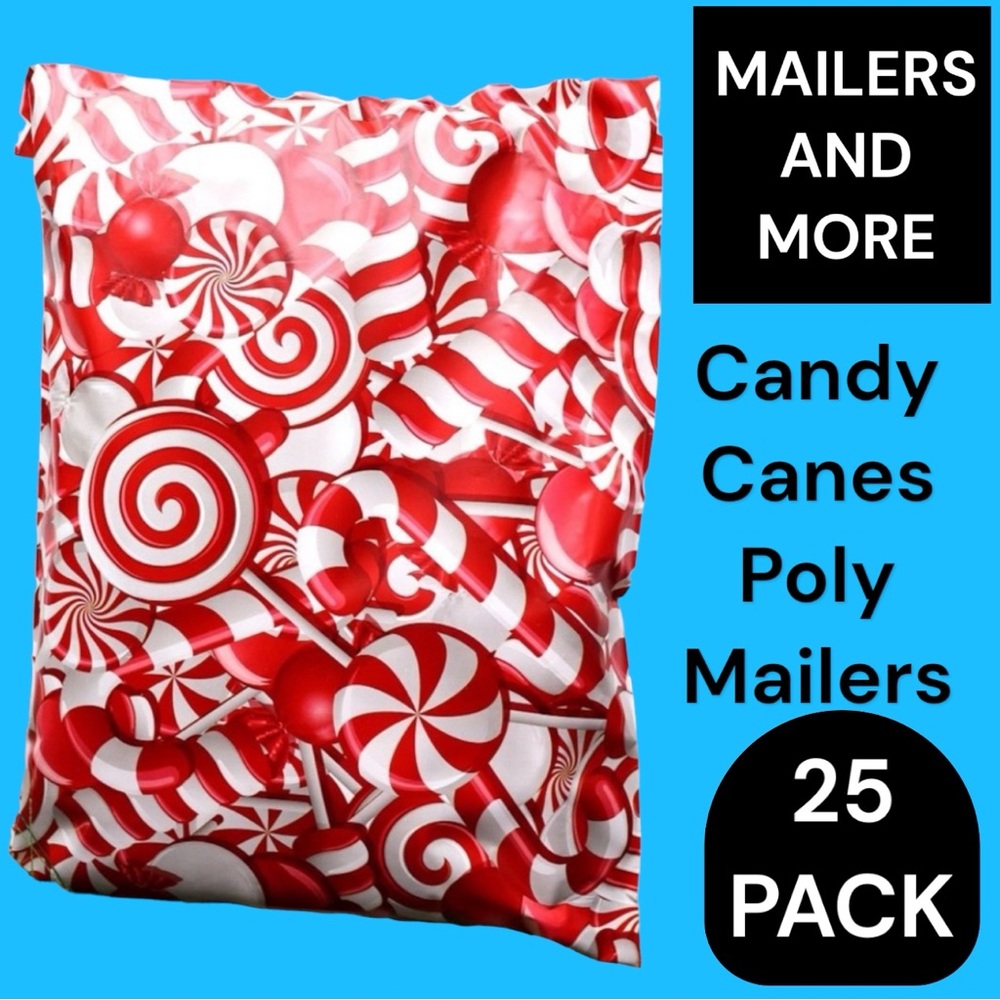 25 10X13 Poly Mailers Candy Cane, Envelopes - Picture 2 of 7